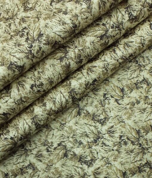 Exquisite Men's Beige & Brown 100% Cotton Floral Printed Shirt Fabric (1.60 M)