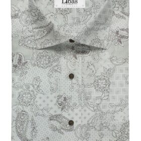 Exquisite Men's Light Grey & Black 100% Cotton Damask Print Shirt Fabric (1.60 M)