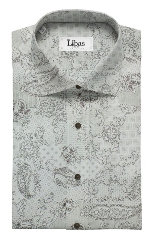 Exquisite Men's Light Grey & Black 100% Cotton Damask Print Shirt Fabric (1.60 M)