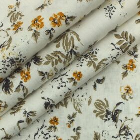 Exquisite Men's 50% Cotton + 50% Linen Off-White Floral Printed Shirt Fabric (1.60 M)