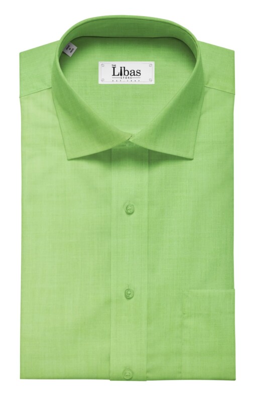 Exquisite Men's Lime Green 100% Cotton Chambray Weave Solid Shirt Fabric (1.60 M)