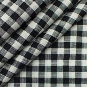 F.M. Hammerle Men's Black & White 100% European Cotton Khadi Look Broad Checks Shirt Fabric (1.60 M)