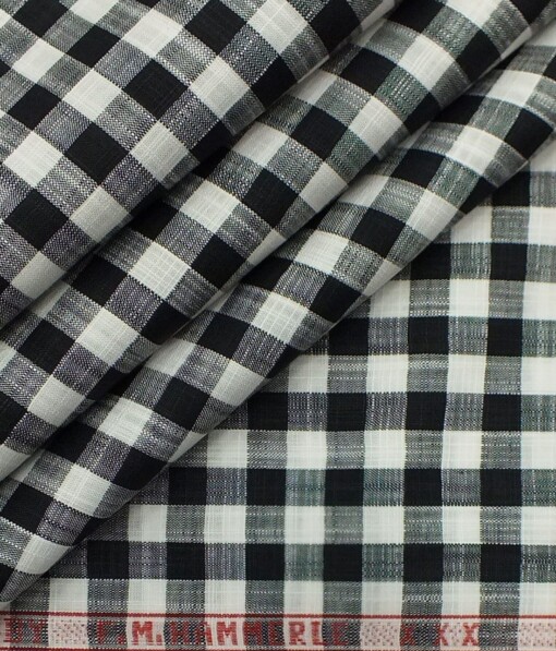F.M. Hammerle Men's Black & White 100% European Cotton Khadi Look Broad Checks Shirt Fabric (1.60 M)