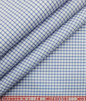 F.M. Hammerle Men's White & Blue 100% Egyptian Giza Cotton  Checks Shirt Fabric (1.60 M)