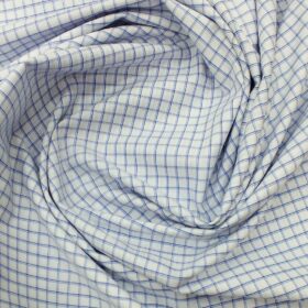 F.M. Hammerle Men's White & Blue 100% Egyptian Giza Cotton  Checks Shirt Fabric (1.60 M)