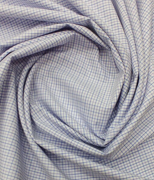 F.M. Hammerle Men's White 100% Supima 70's Cotton Purple & Blue Checks Shirt Fabric (1.60 M)