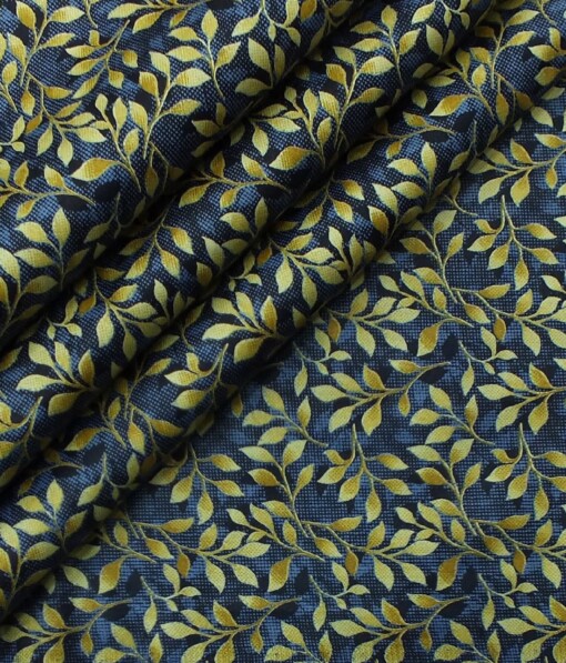 J.Hampstead by Siyaram's Men's Dark Blue & Yellow 100% Cotton Floral  Printed Shirt Fabric (1.60 M)