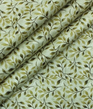 J.Hampstead by Siyaram's Men's Light Pistachious Beige & Green 100% Cotton Floral Printed Shirt Fabric (1.60 M)