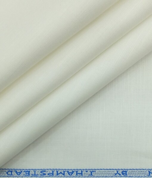J.Hampstead by Siyaram's Men's White 50% Cotton + 50% Linen White Solid Shirt Fabric (1.60 M)