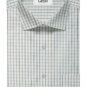 Mafatlal Men's White 100% Cotton Grey & Blue Check Shirt Fabric (1.60 M)
