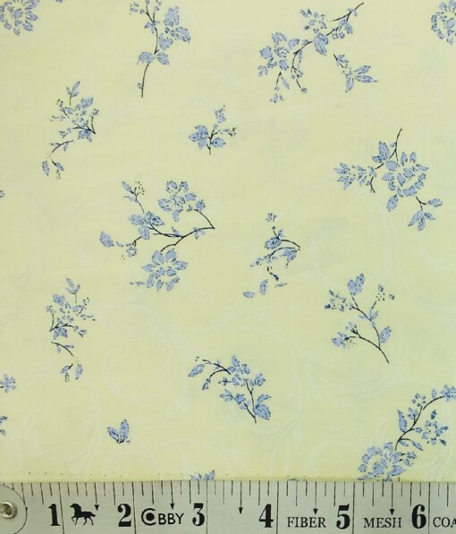 Monza Men's Light Lemon Yellow 100% Cotton Blue Floral Printed Shirt Fabric (1.60 M)