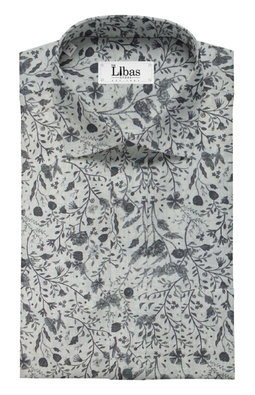 Monza Men's Light Grey 100% Premium Cotton Dark Grey Digital Print Shirt Fabric (1.60 M)