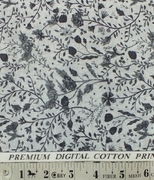 Monza Men's Light Grey 100% Premium Cotton Dark Grey Digital Print Shirt Fabric (1.60 M)