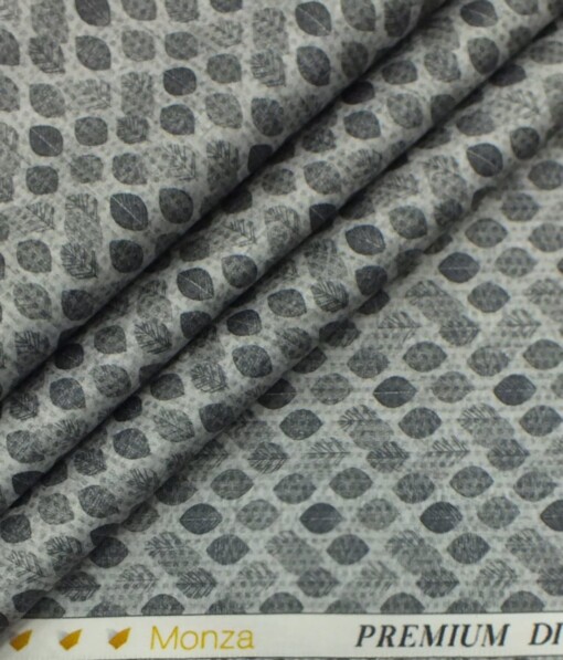 Monza Men's Light Grey 100% Premium Cotton Grey Digital Floral Print Shirt Fabric (1.60 M)