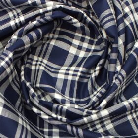 Monza Men's Dark Royal Blue 100% Superfine Cotton White Broad Checks Shirt Fabric (1.60 M)