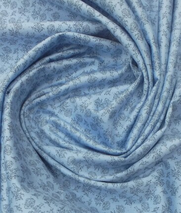 Moretii by Siyaram's Men's Sky Blue 100% Fine Cotton Dark Blue Floral Printed Shirt Fabric (1.60 M)