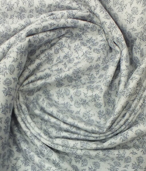 Moretii by Siyaram's Men's White 100% Fine Cotton Dark Blue Floral Printed Shirt Fabric (1.60 M)