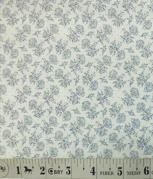 Moretii by Siyaram's Men's White 100% Fine Cotton Dark Blue Floral Printed Shirt Fabric (1.60 M)