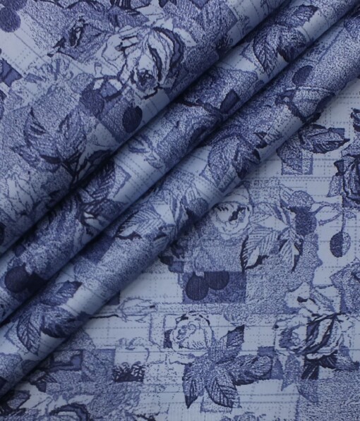 Nemesis Men's Light Blue 100% Egyptian Giza Cotton Floral Printed Shirt Fabric (1.60 M)