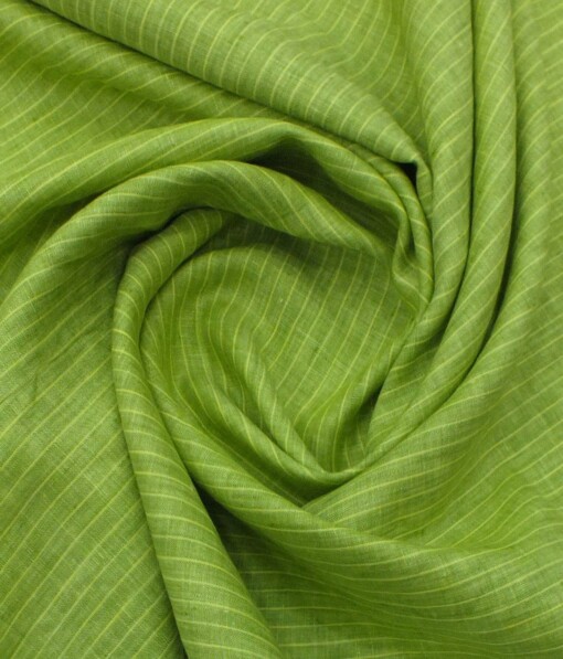 Nemesis Grass Green 100% Pure Linen 60 LEA Striped Shirt Fabric (1.60 M)
