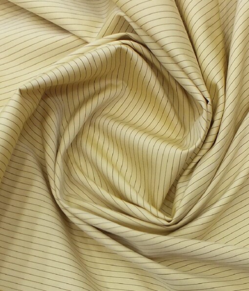 Soktas Men's Canary Yellow 100% Supima 70's Cotton Brown Striped Shirt Fabric (1.60 M)
