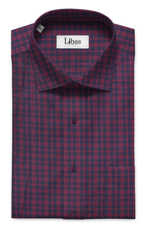 Soktas Men's Blue & Red 100% Giza Cotton Burberry Check Twill Weave Shirt Fabric (1.60 M)
