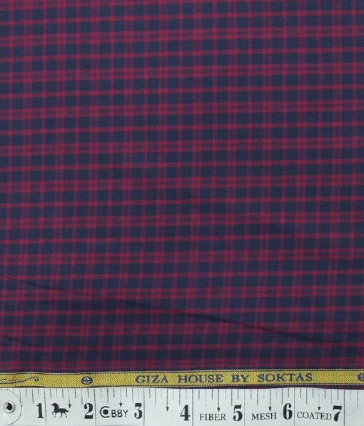 Soktas Men's Blue & Red 100% Giza Cotton Burberry Check Twill Weave Shirt Fabric (1.60 M)