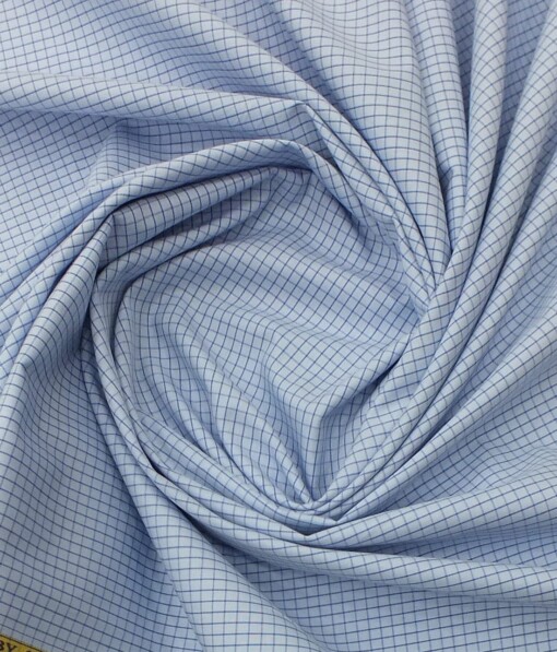 Soktas Men's Sky Blue 100% Giza Cotton Dark Blue Checks Shirt Fabric (1.60 M)
