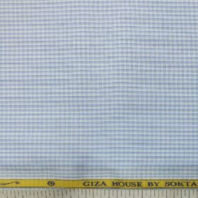 Soktas Men's White 100% Giza Cotton Blue Checks Shirt Fabric (1.60 M)