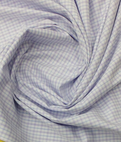 Soktas Men's White 100% Giza Cotton Purple & Blue Checks Shirt Fabric (1.60 M)