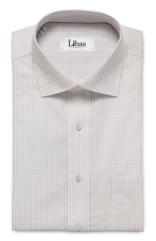 Soktas Men's White 100% Giza Cotton Purple Checks Shirt Fabric (1.60 M)