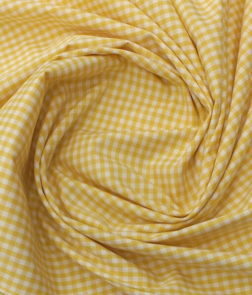 Soktas Men's White 100% Giza Cotton Yellow Checks Shirt Fabric (1.60 M)