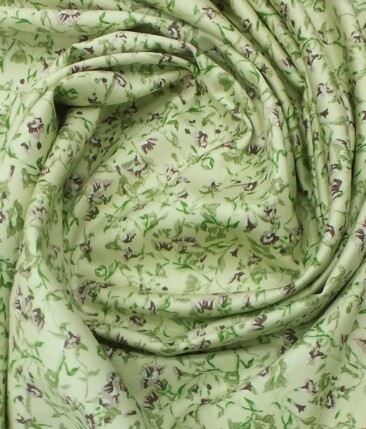 Solino Men's Light Yellow 100% Super Fine Premium Cotton Green & Purple Floral Print Shirt Fabric (1.60 M)