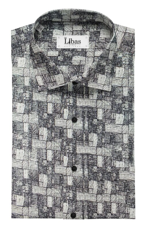 Solino Men's White 100% Super Fine Premium Cotton Black Print Shirt Fabric (1.60 M)