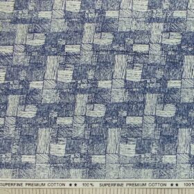 Solino Men's White 100% Super Fine Premium Cotton Royal Blue Print Shirt Fabric (1.60 M)