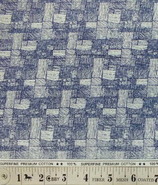 Solino Men's White 100% Super Fine Premium Cotton Royal Blue Print Shirt Fabric (1.60 M)