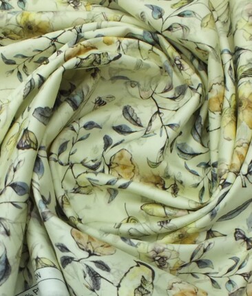 Solino Men's Light Yellow 100% Premium Cotton Digital Floral Print Shirt Fabric (1.60 M)