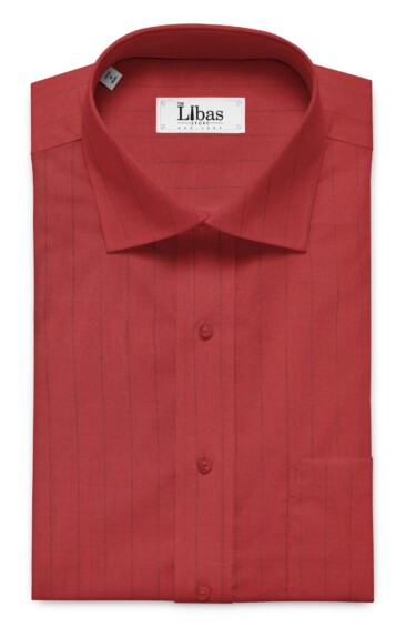 Solino Ruby Red 100% Pure Linen 60 LEA Black Stripes Shirt Fabric (1.60 M)