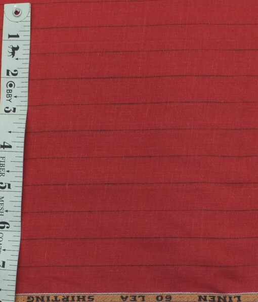 Solino Ruby Red 100% Pure Linen 60 LEA Black Stripes Shirt Fabric (1.60 M)