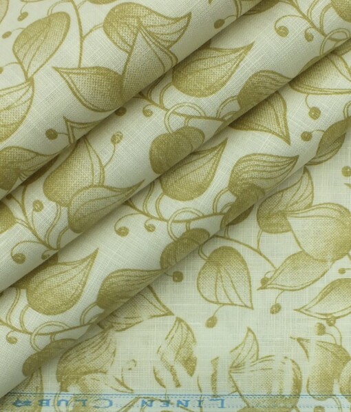 Linen Club Cream 65% Linen 35% Cotton Beige Floral Print Shirt Fabric (1.60 M)