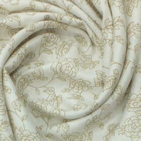 Linen Club Off White  100% Pure Linen 60 LEA Brown Floral Print Shirt Fabric (1.60 M)