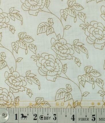 Linen Club Off White  100% Pure Linen 60 LEA Brown Floral Print Shirt Fabric (1.60 M)