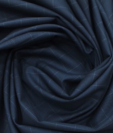 Arvind Dark Navy Blue Self Check 3 Ply 120's Egyptian Giza Cotton Trouser Fabric (Unstitched - 1.30 Mtr)