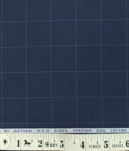 Arvind Dark Navy Blue Self Check 3 Ply 120's Egyptian Giza Cotton Trouser Fabric (Unstitched - 1.30 Mtr)