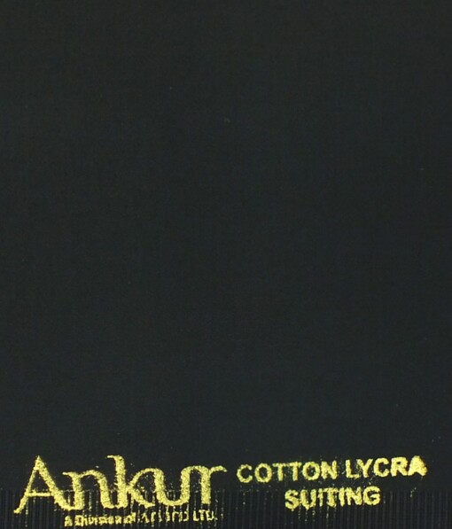 Ankur by Arvind Jet Black Solid Cotton Lycra Stretchable Trouser Fabric (Unstitched - 1.40 Mtr)