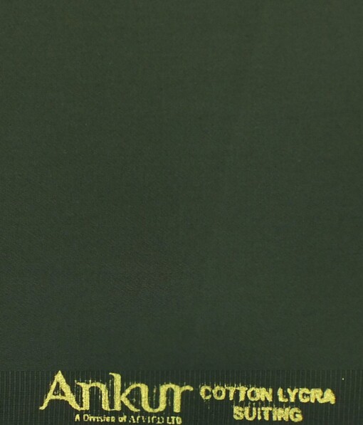 Ankur by Arvind Olive Green Solid Cotton Lycra Stretchable Trouser Fabric (Unstitched - 1.40 Mtr)