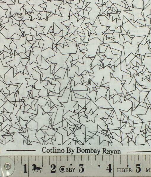 Bombay Rayon Men's White 50% Linen 50% Cotton Black Star Print Shirt Fabric (1.60 M)