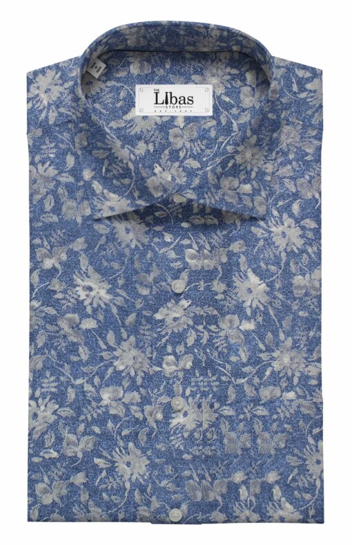 Bombay Rayon Men's Dark Blue 100% Cotton Grey Floral Print Shirt Fabric (1.60 M)