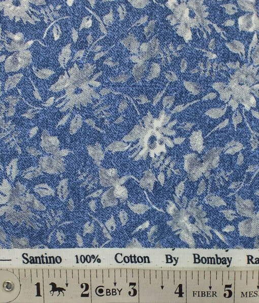 Bombay Rayon Men's Dark Blue 100% Cotton Grey Floral Print Shirt Fabric (1.60 M)