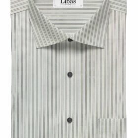 Bombay Rayon Men's White 100% Premium Cotton Black Stripes Shirt Fabric (1.60 M)